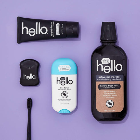 Hello Activated Charcoal Extra Freshening Mouthwash, Natural Fresh Mint and Coconut Oil, Fluoride Free, Alcohol Free,