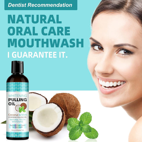 Coconut Oil Pulling for Fresh Breath and Oral Hygiene, Includes Tongue Scraper and Measuring Cup - 16 fl. oz