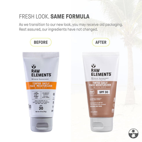 Raw Elements Tinted Daily Face Moisturizer, All-Natural Mineral Sunscreen, SPF 30, 1.8oz, Reef Safe