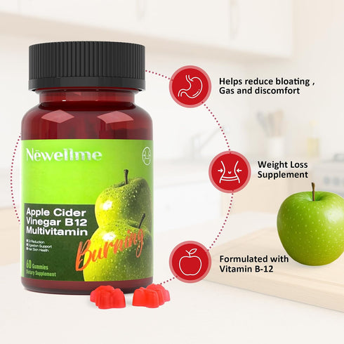 Gummies B12 Gummies 30 Count(Pack 1) Montue Newellme Apple Cider Vinegar - Multivitamin -Gomas de Vinagre de Manzana