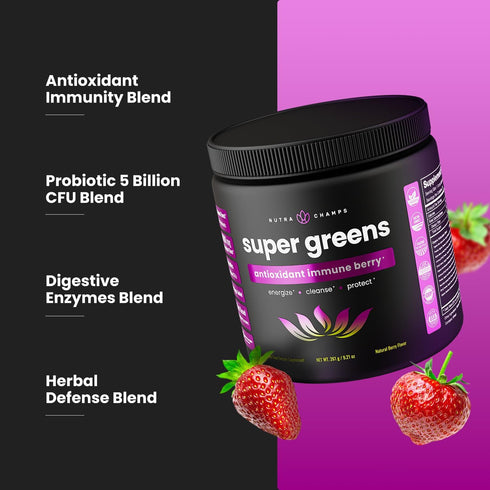 Super Greens Powder Premium Antioxidant Superfood | Organic Greens, Fruit & Veggie Vegan Supplement | Sweet Berry Flavor