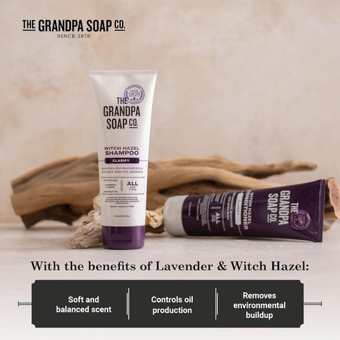 The Grandpa Soap Company Clarifying Witch Hazel Shampoo, 8 Fl Oz, Vegan, Removes Buildup with Lavender Flower