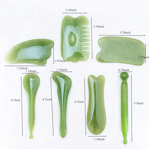 7 Pieces Gua Sha Scraping Massage Tool Set, Natural Resin GuaSha Tool for Face, Back, Neck, with Storage Bag (Green)