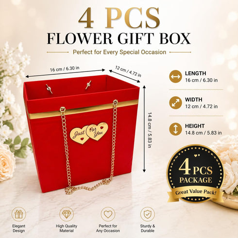 Toni Crafty 4 floral bags pcs red, flower boxes for arrangements, Hand bag with Metal Chain Waterproof Florist purse