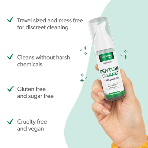 EverSmile FreshDent Denture Cleaner + Teeth Whitening Spray – Travel Size Alternative to Cleaning Tablets, 50ml + 10ml