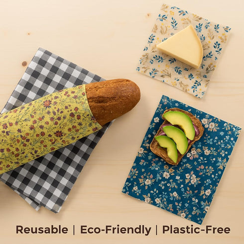 Reusable Beeswax Food Wraps 9-Pack, Organic Eco-Friendly Sustainable Plastic-Free for Sandwiches, Bread, Produce &