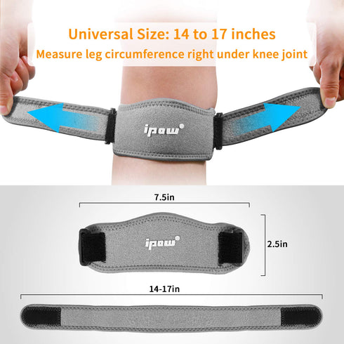 IPOW 2 Pack Thickened Knee Strap, Adjustable Patellar Tendon Support Brace for Pain Relief in Basketball, Running,