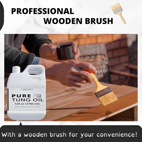 32 OZ Pure Tung Oil for Wood Finishing with Brush - Waterproof Wood Sealer for Indoor and Outdoor Use
