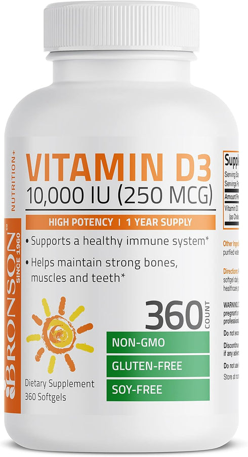 Bronson Vitamin D3 10,000 IU (250 mcg) High Potency - Supports Healthy Immune System, Strong Bones, 360 Softgels (1