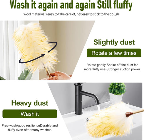 Lambs Wool Duster 20 Inch Handheld Wooden Duster for Cleaning Window Blinds, Computer, Furniture (2PCS)