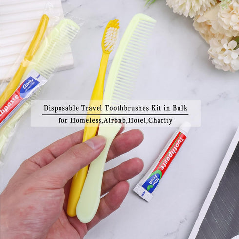 20 Pack Disposable Toothbrushes with Toothpaste and Comb Set, Individually Wrapped Travel Toothbrushes Kit