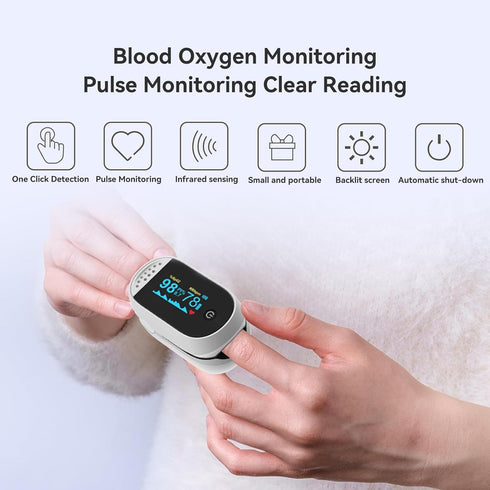 Fingertip Pulse Oximeter, Pulse Oximeter with Alarm, High definition OLED Oxygen Monitor Fingertip, Fast and Accurate Oxymeter Includes AAA Batteries Bag Lanyard (Black White)
