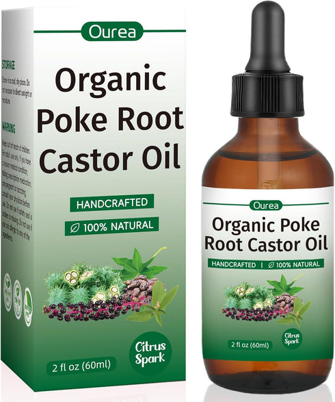 Ourea Organic Poke Root Castor Oil, Natural Lymphatic Support Massage Oil, Soothing Relief