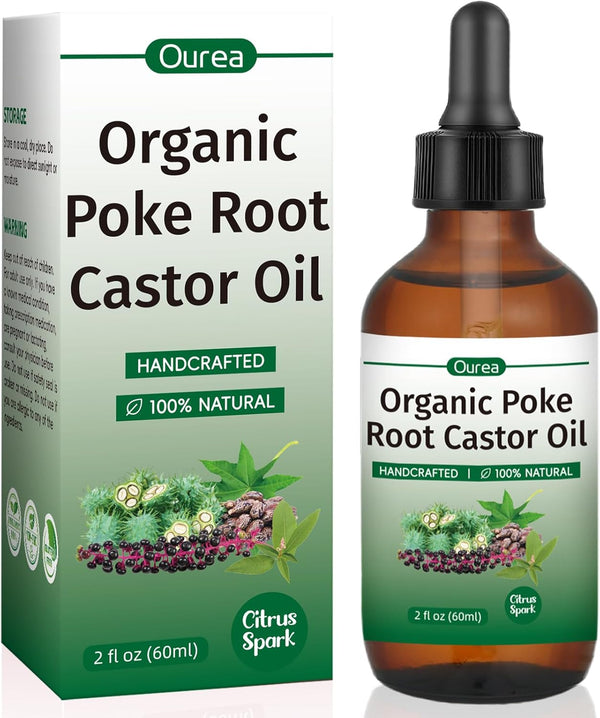 Ourea Organic Poke Root Castor Oil, Natural Lymphatic Support Massage Oil, Soothing Relief
