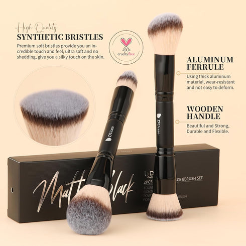 DUcare Makeup Brushes, Duo End Foundation Contour & Buffer Brush Set, 2Pcs, Black
