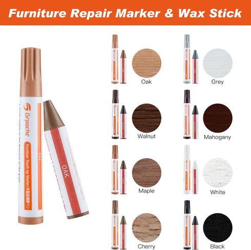 Furniture Markers Touch Up Set - 17 Piece Kit with 8 Colors for Stains & Scratches
