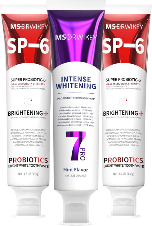 MSDRWIKEY SP-6 Whitening Toothpaste 2-Pack & Popping 7-Pro Whitening Toothpaste, 6 Probiotics,
