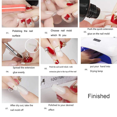 Nail Extension Form Tips, Clear 100pcs Poly Gel Acrylic Nails Mold, Dual Forms System for DIY Polish Manicure