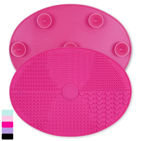 Makeup Brush Cleaner Mat, Silicone Brush Cleaning Mat Big Size with Suction Cup for Makeup Brush Cleaning (Hot Pink)
