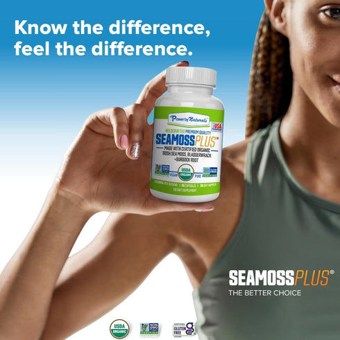 Power By Naturals Sea Moss Plus - USDA Organic Irish Sea Moss Capsules with Bladderwrack & Burdock Root - 60Ct