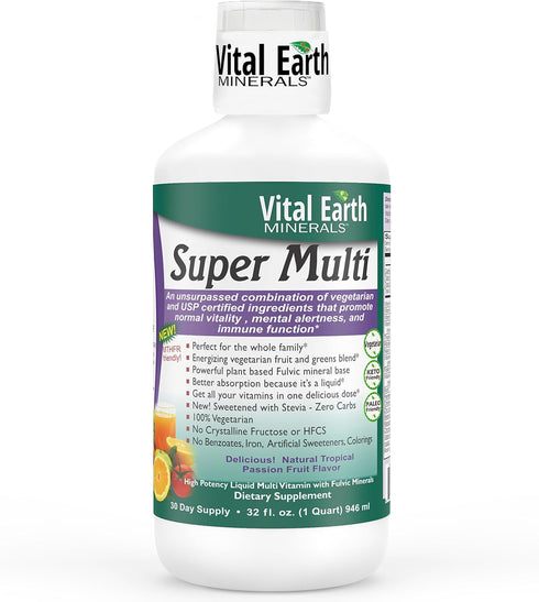 Vital Earth Minerals Super Multi Liquid Multivitamins for Women, Men & Kids, 32 Oz with Fulvic Acid