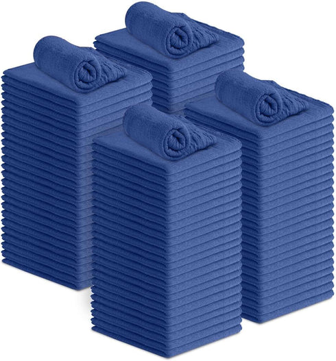 Linteum Textile Shop Towels: 50 Pack of 12"x14" Blue 100% Cotton Cleaning Rags for Home and Garage