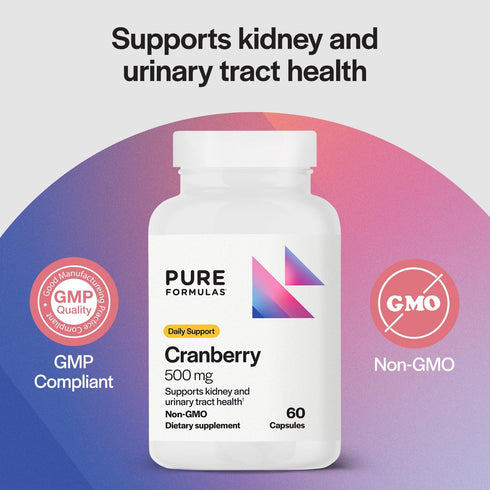Cranberry 500 mg PureFormulas - 60 Capsules, Supports Kidney & Urinary Tract Health, Antioxidant Supplement