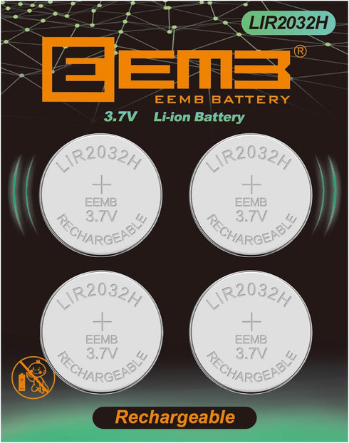 EEMB 3.7V Rechargeable 2032H Batteries LIR2032H Lithium-ion Coin Cell Button Batteries 70mAh, 4PACK for Car Remote