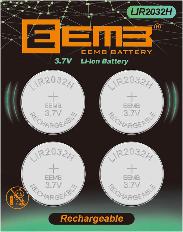EEMB 3.7V Rechargeable 2032H Batteries LIR2032H Lithium-ion Coin Cell Button Batteries 70mAh, 4PACK for Car Remote