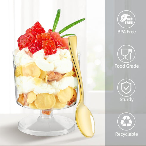 Kucoele 100 Pack Gold Mini Plastic Spoons - 4 Inch Heavy Duty Disposable Small Dessert Spoons