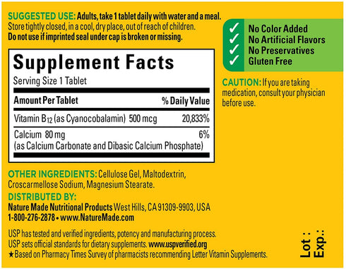 Nature Made Vitamin B-12 500 mcg Tablets, 100 ea, Pack of 2