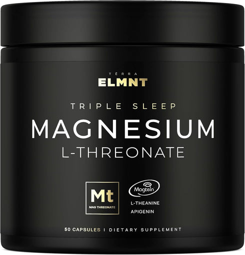 ELMNT Magnesium Threonate Triple Sleep Supplement - Apigenin, Theanine & Magtein - Natural Sleep Aid Capsules for Calm