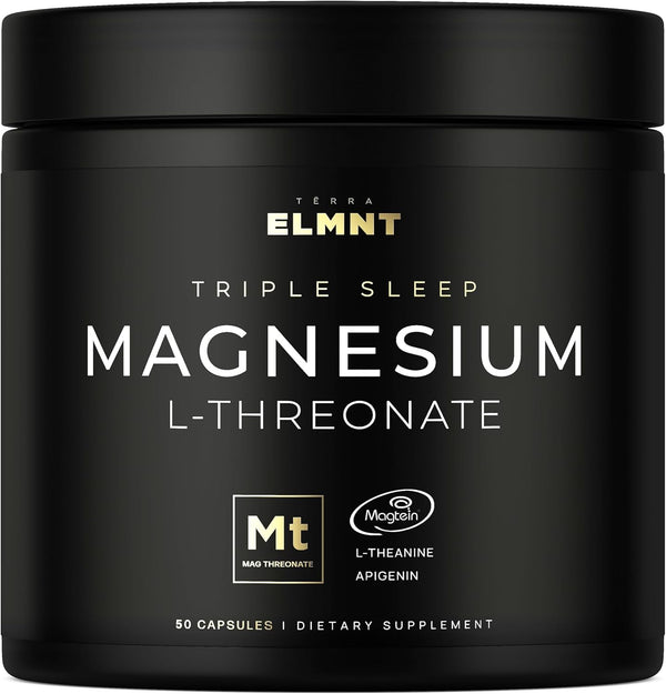 ELMNT Magnesium Threonate Triple Sleep Supplement - Apigenin, Theanine & Magtein - Natural Sleep Aid Capsules for Calm