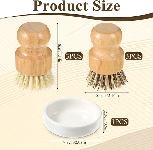 Lyksgir 7 Set, Pcs Bamboo Scrub Brushes Kitchen Dishwashing Scrubber with Natural Sisal/Palm Bristles, Round Mini Dish