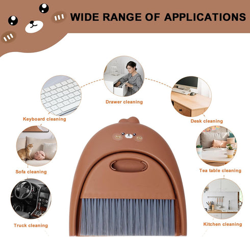 Mini Dustpan and Brush Set, Small Handheld Dust Pan with Broom for Home, Kitchen, Desktop, and Pet Cages (Cute Animal)