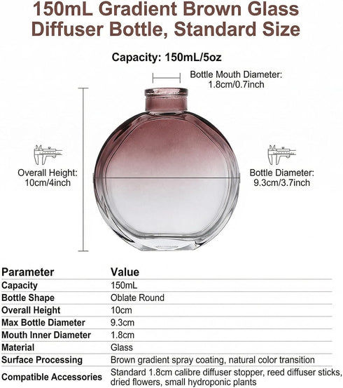 VANTOBEST 150ml Glass Diffuser Bottle Jar - Aroma Bottle, Round Essential Oils Container, Decorative Diffuser Jars