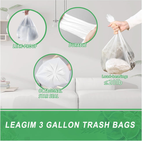 Small Trash Bags, 3 Gallon, 108 Count Garbage Bags, Bathroom Mini Trash Can Liners, Clear
