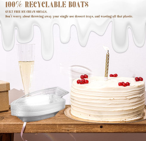 50 Pack Clear Plastic Disposable Dessert Bowls, Ice Cream Sundae Boats for Parties, Concession Stands, Restaurants