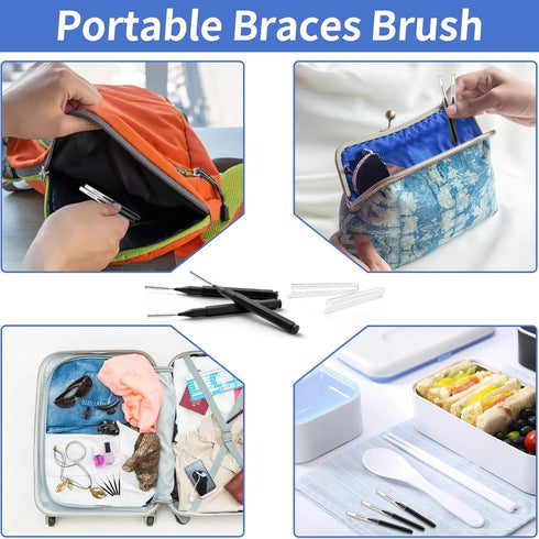 Interdental Brush Set, 100Pcs Soft Braces Brushes, 40Pcs Tooth Flossing Heads, 60pcs Disposable Flossers (Black)
