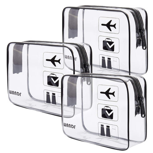 WANDF TSA Approved Toiletry Bag, 2 Packs Clear Makeup Cosmetic Pouch, Carry-On Airport Compliant Bag for Travel