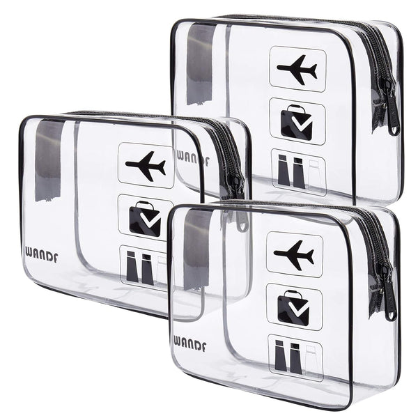 WANDF TSA Approved Toiletry Bag, 2 Packs Clear Makeup Cosmetic Pouch, Carry-On Airport Compliant Bag for Travel