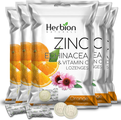 Herbion Naturals Zinc, Echinacea & Vitamin C Lozenges - 25 CT, Dietary Supplement for Adults & Children 5+, Promotes