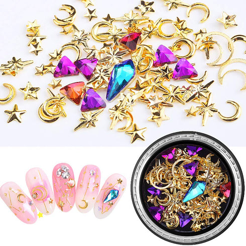 SILPECWEE 3D Nail Rhinestones and Studs Set, 6 Boxes, Gold Nail Rivets, Clear Nail Jewelry Decorations