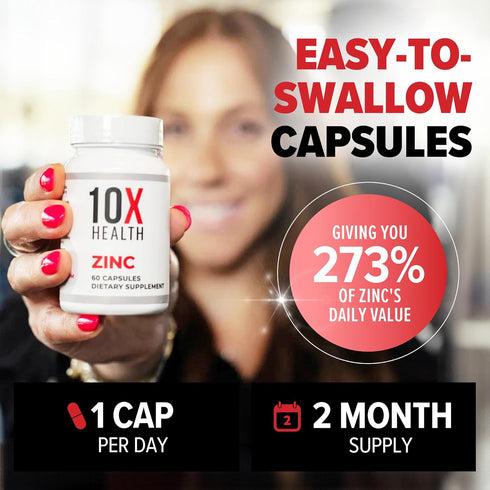 10X Health Zinc Picolinate - 30mg Zinc for DNA & Protein Synthesis, Immune Support Supplement, 60 Capsules