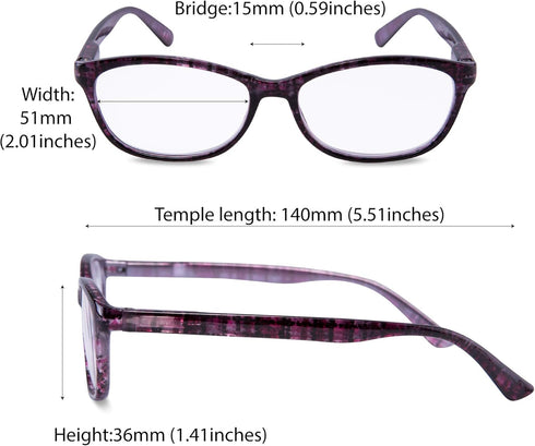 EYEGUARD 2 Pairs Reading Glasses for Women, Ultra Clear Spring Hinge Readers, +3.00