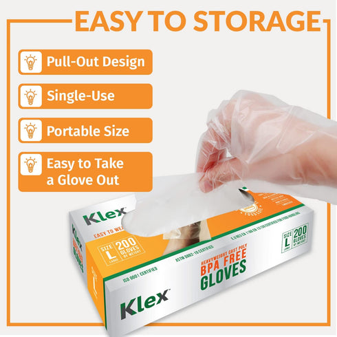 Klex 1000 Heavyweight Cast Poly Disposable Kitchen Gloves, Large, BPA Free