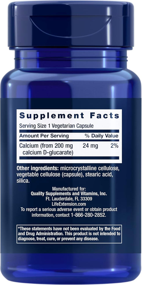 Life Extension Calcium D-Glucarate, 200 mg - Supports Detoxification, Helps Flush Out Unwanted Compounds – Gluten-Free, Non-GMO, Vegetarian – 60 Capsules