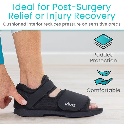 Vive Rounded Post Op Shoe for Injured Foot - Orthopedic Recovery Shoes for Women, Men - Lightweight, Adjustable Medical