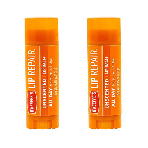 O'Keeffe's Unscented Lip Repair Balm for Dry, Cracked Lips, Stick, Pack of 2, Clear (K0700137)