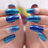 MISUD Press on Nails - Medium Coffin Glue on Nails, Blue Ombre, Acrylic Bling Glitter Design, 24 pcs